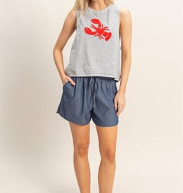 Miss Bliss HYFVE Elastic Waist Drawstring Shorts-Dark Denim
