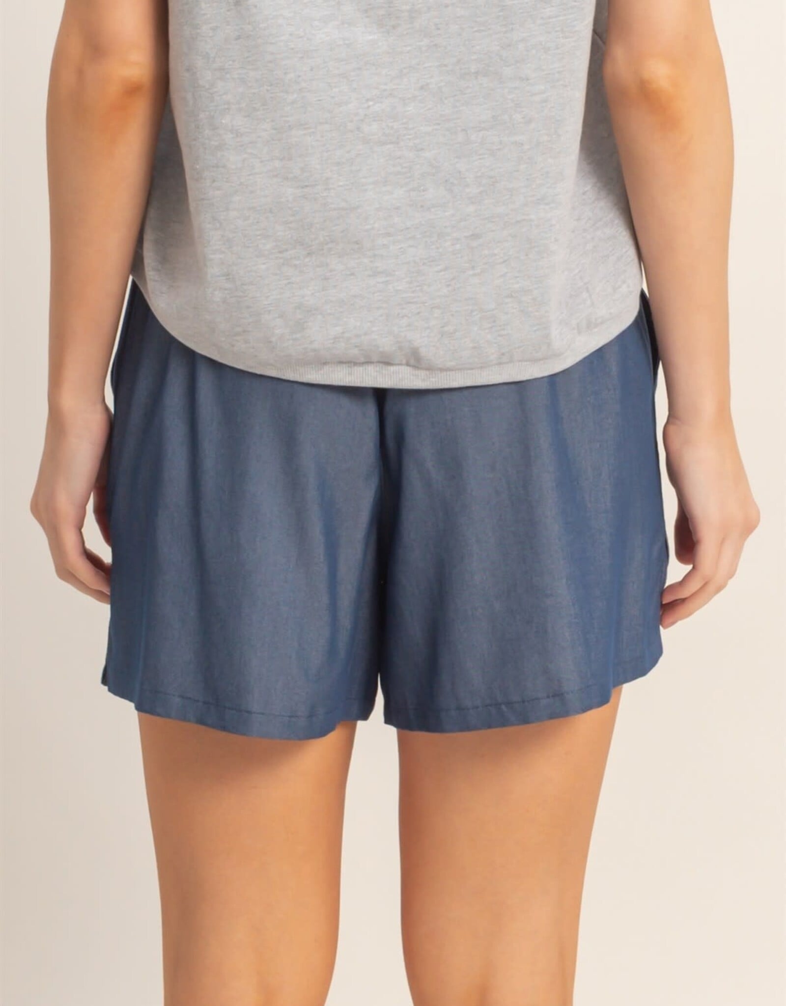 Miss Bliss HYFVE Elastic Waist Drawstring Shorts-Dark Denim