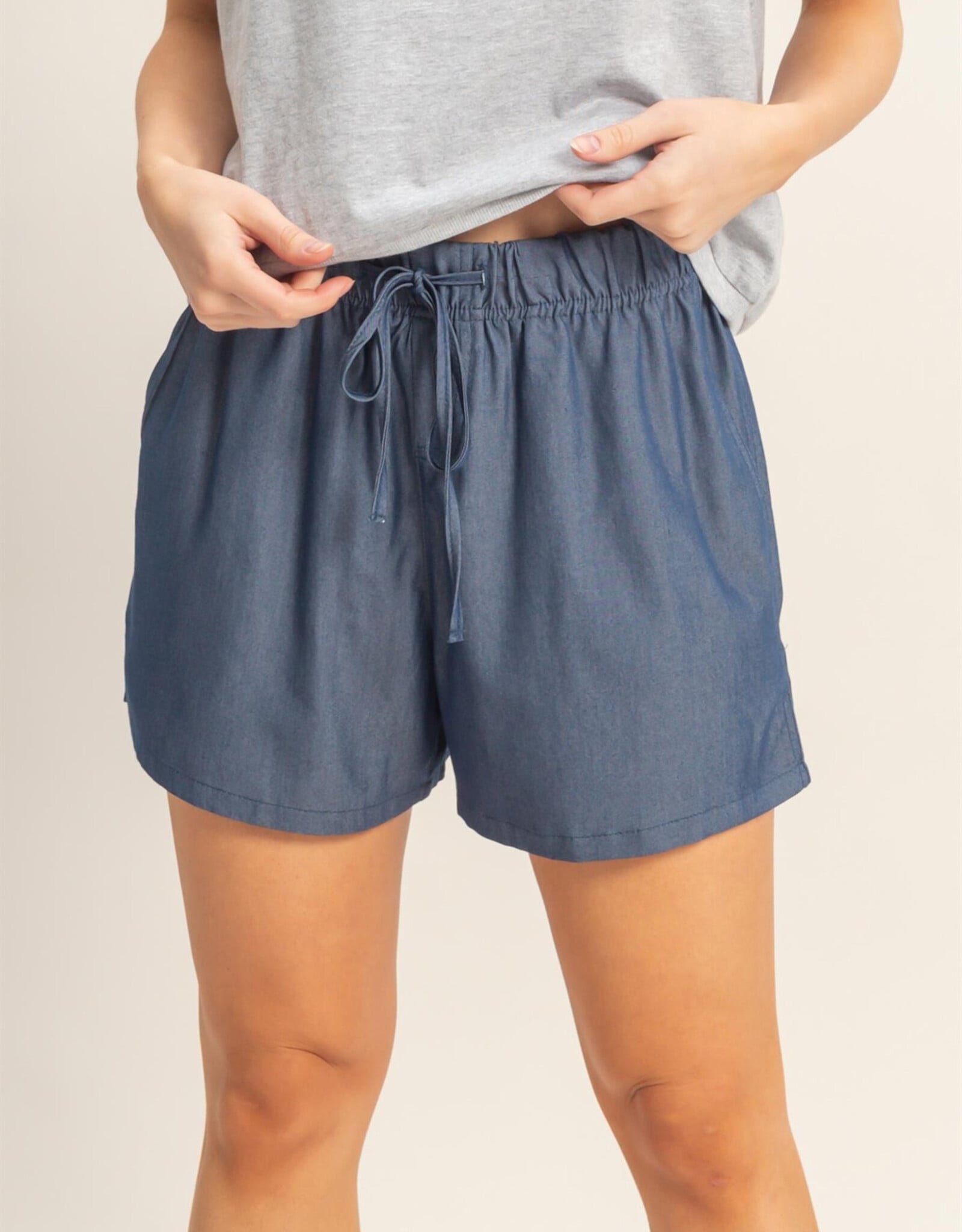 Miss Bliss HYFVE Elastic Waist Drawstring Shorts-Dark Denim