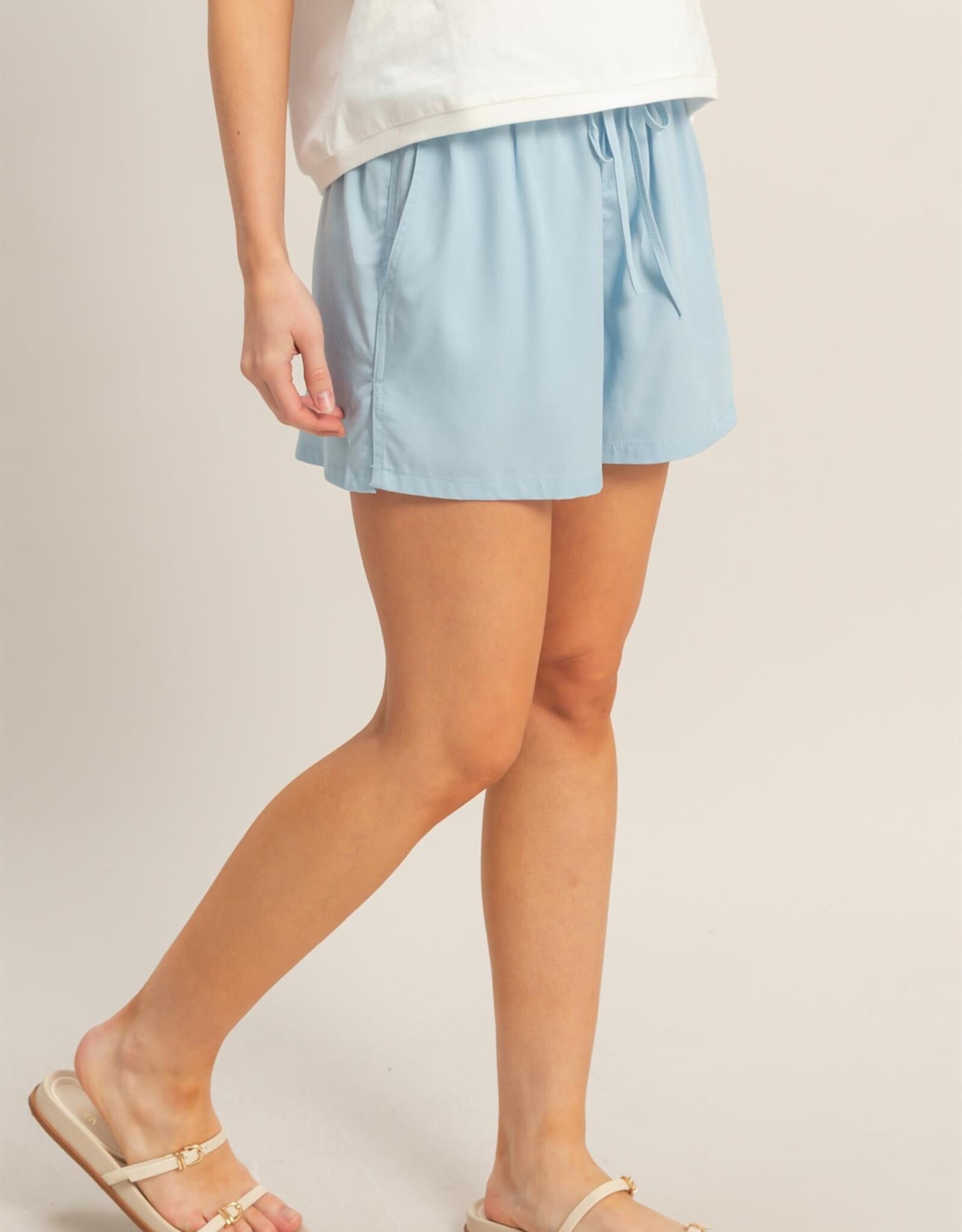 Miss Bliss HYFVE Elastic Waist Drawstring Shorts-Lt Blue