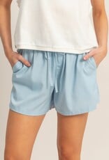 Miss Bliss HYFVE Elastic Waist Drawstring Shorts-Lt Blue