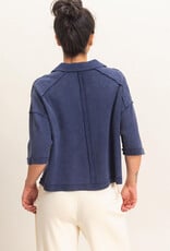 Miss Bliss HYFVE Mineral Wash Oversized Collar SS Top-Navy