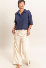 Miss Bliss HYFVE Mineral Wash Oversized Collar SS Top-Navy