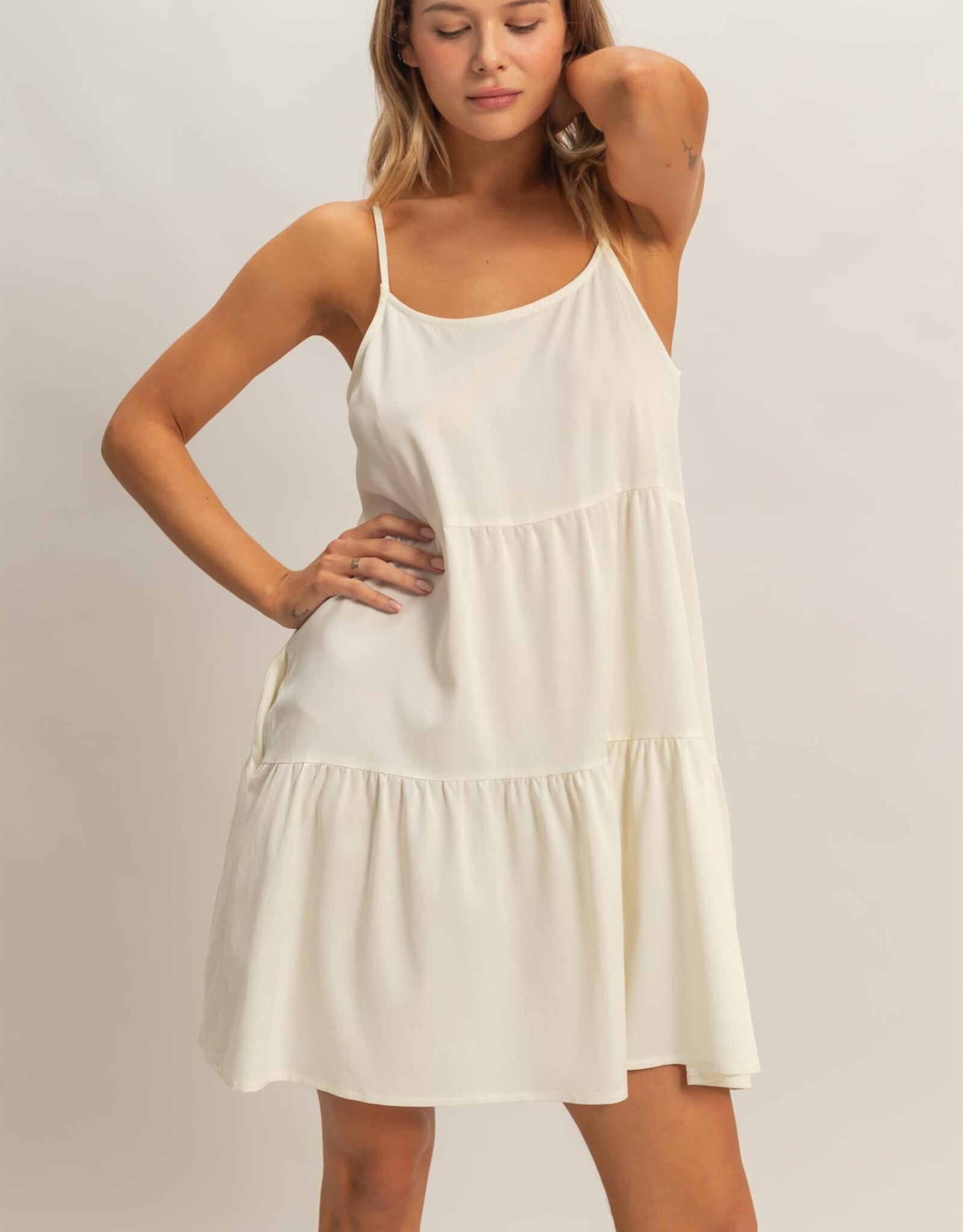 Miss Bliss HYFVE Tiered Spaghetti Strap Dress-Off White