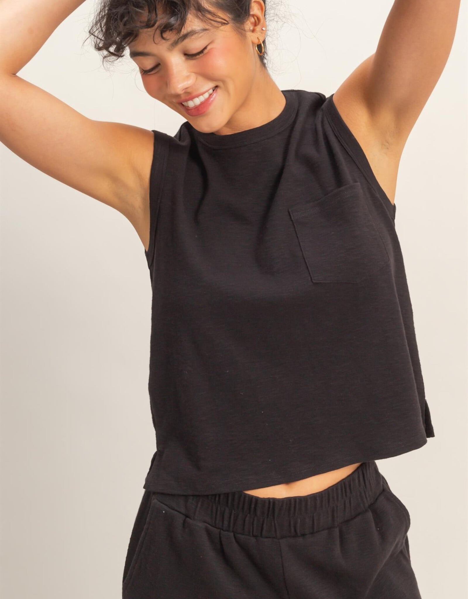 Miss Bliss HYFVE Sleeveless Cotton Top With Pocket-Black