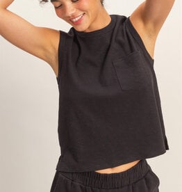 Miss Bliss HYFVE Sleeveless Cotton Top With Pocket-Black