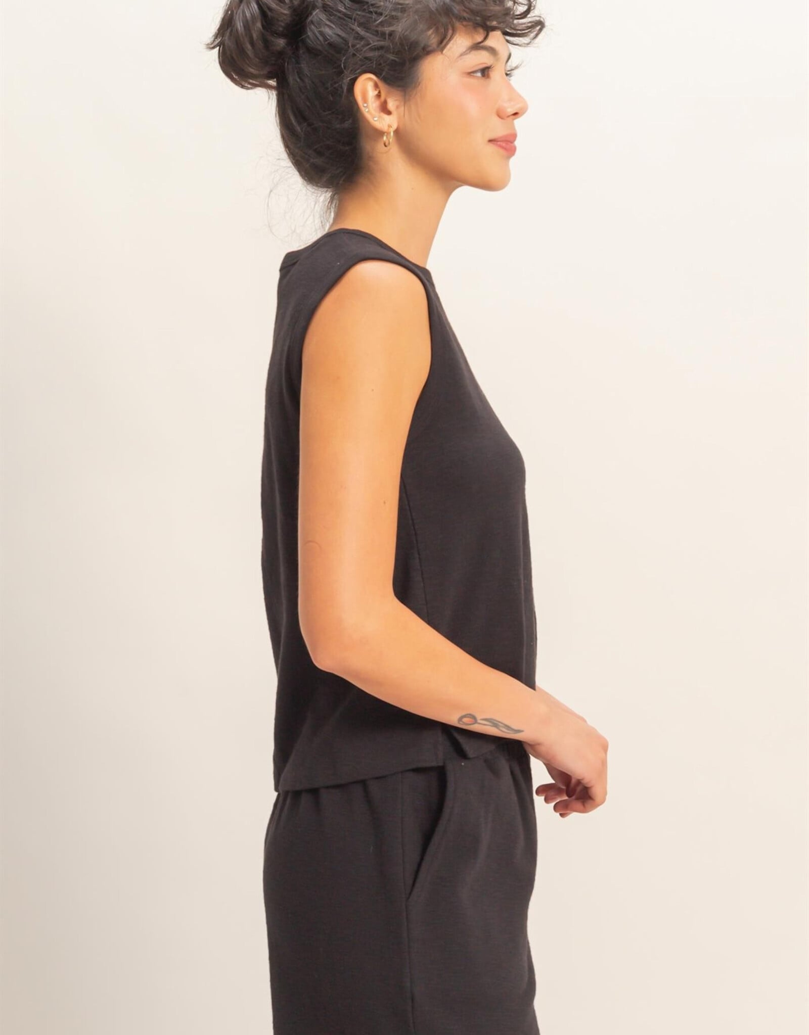 Miss Bliss HYFVE Sleeveless Cotton Top With Pocket-Black