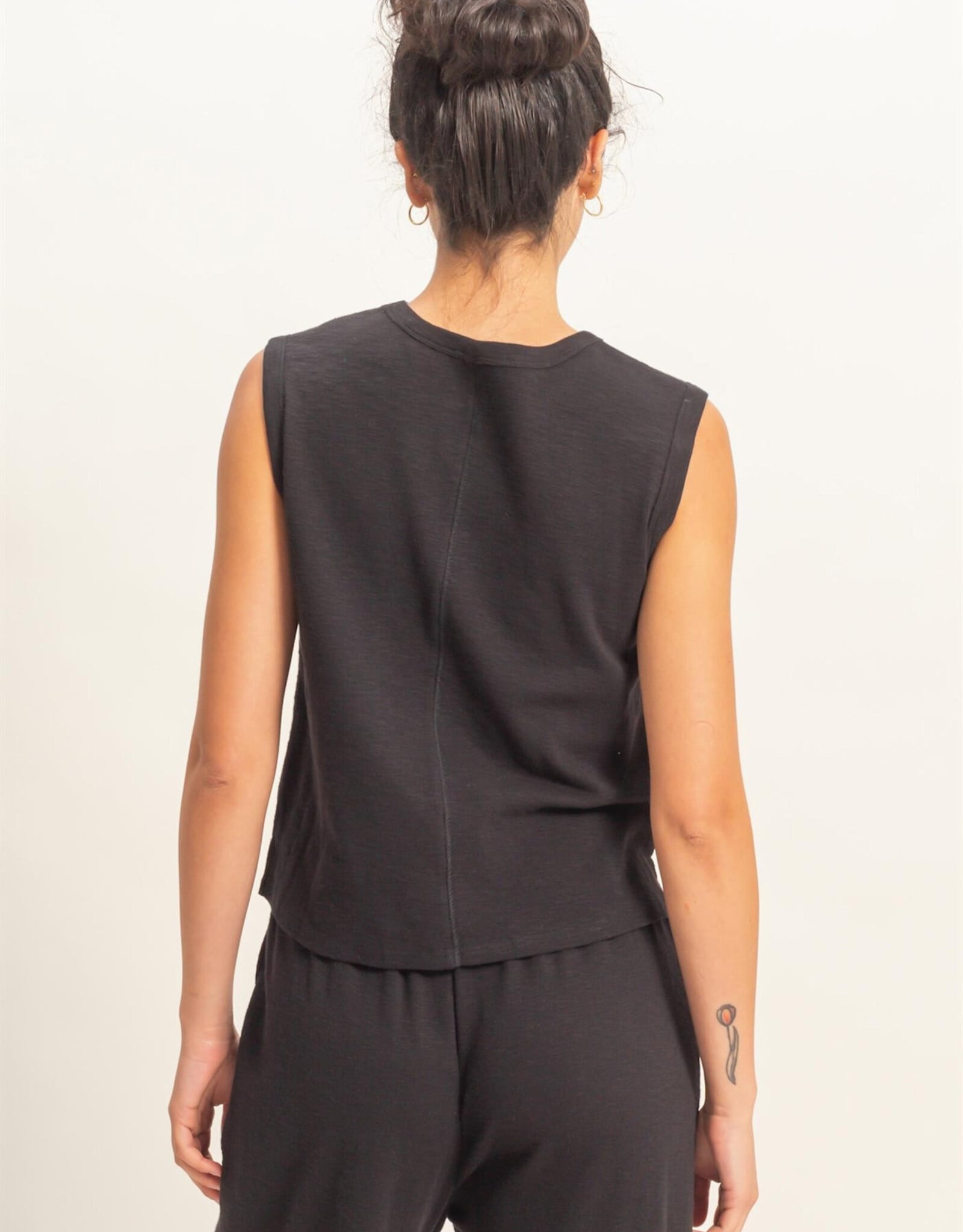 Miss Bliss HYFVE Sleeveless Cotton Top With Pocket-Black