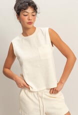 Miss Bliss HYFVE Sleeveless Cotton Top With Pocket-Cream