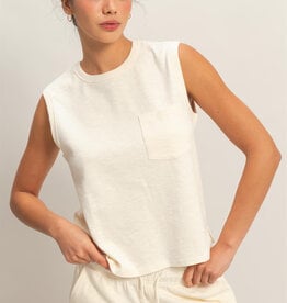 Miss Bliss HYFVE Sleeveless Cotton Top With Pocket-Cream