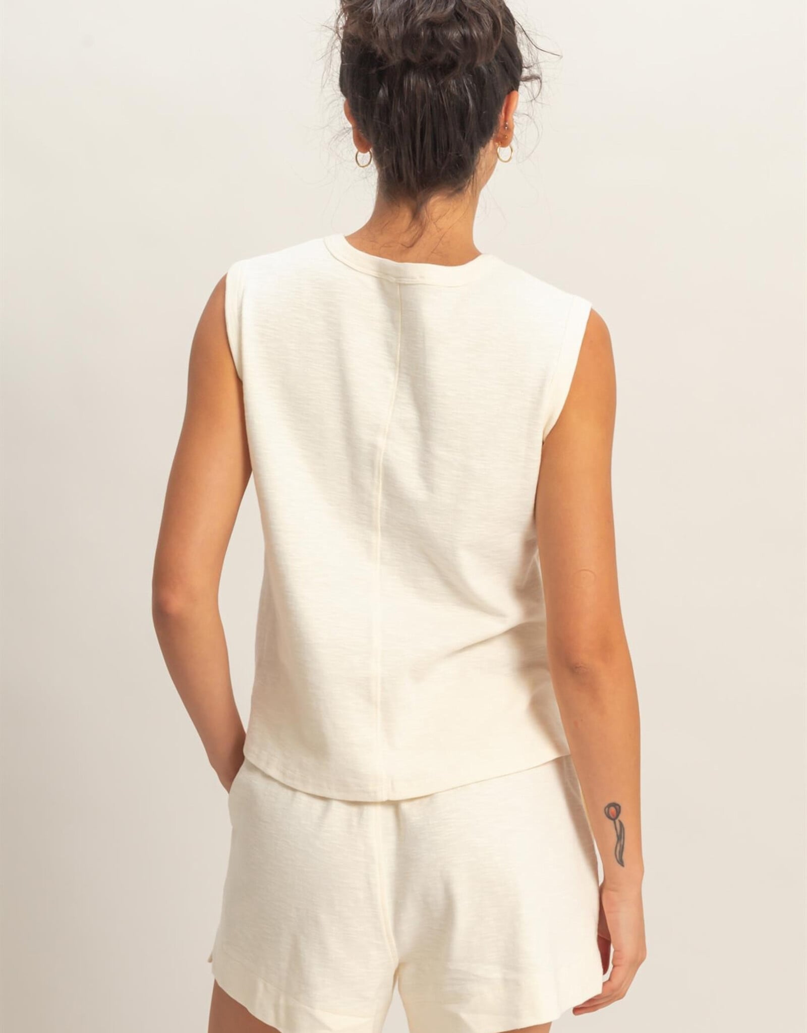 Miss Bliss HYFVE Sleeveless Cotton Top With Pocket-Cream