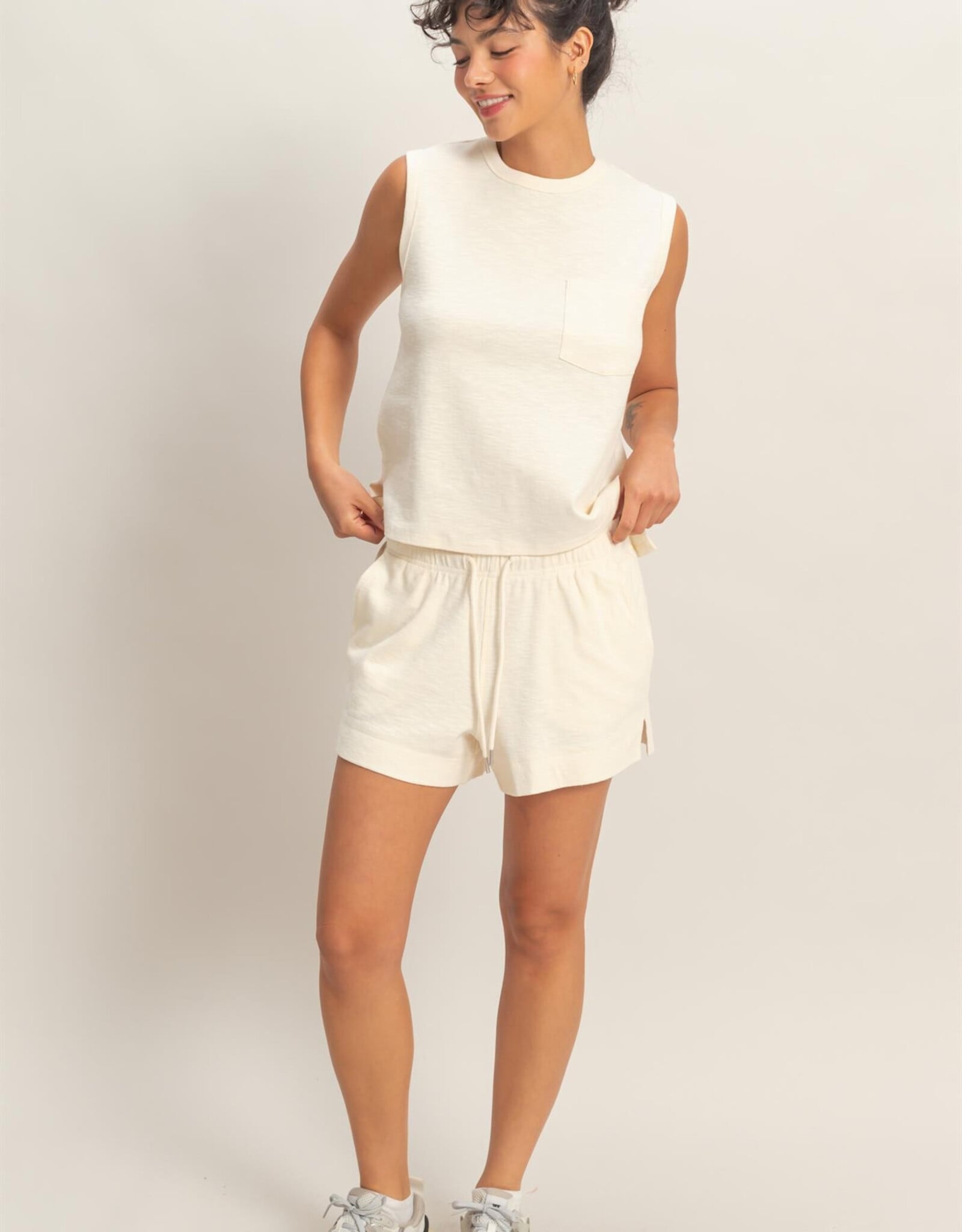 Miss Bliss HYFVE Sleeveless Cotton Top With Pocket-Cream