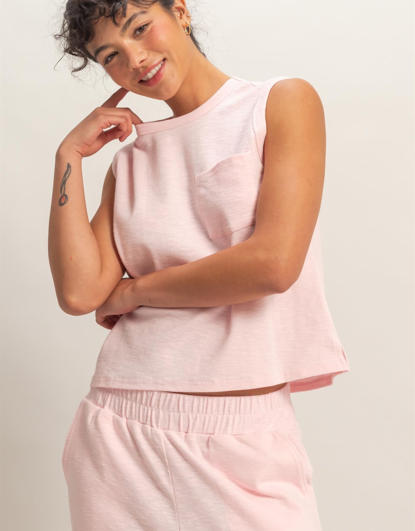 Miss Bliss HYFVE Sleeveless Cotton Top With Pocket-Soft Pink