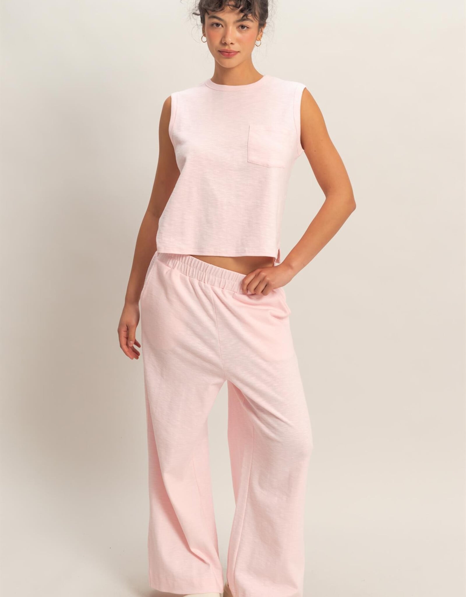 Miss Bliss HYFVE Sleeveless Cotton Top With Pocket-Soft Pink