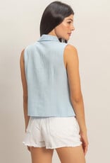 Miss Bliss HYFVE Sleeveless Lyocell Linen Button Front Top-Ice Blue