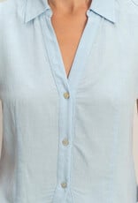 Miss Bliss HYFVE Sleeveless Lyocell Linen Button Front Top-Ice Blue