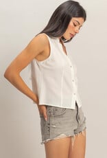 Miss Bliss HYFVE Sleeveless Lyocell Linen Button Front Top-White
