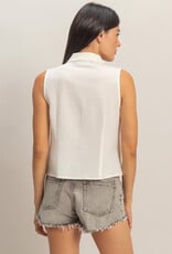 Miss Bliss HYFVE Sleeveless Lyocell Linen Button Front Top-White