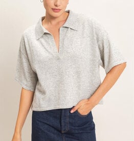 Miss Bliss HYFVE Collared V-neck Knit Top-Heather Grey