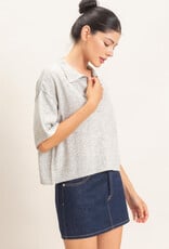 Miss Bliss HYFVE Collared V-neck Knit Top-Heather Grey
