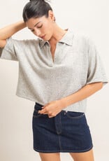 Miss Bliss HYFVE Collared V-neck Knit Top-Heather Grey