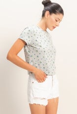 Miss Bliss HYFVE Blueberry Print Crew Neck Tee-Grey