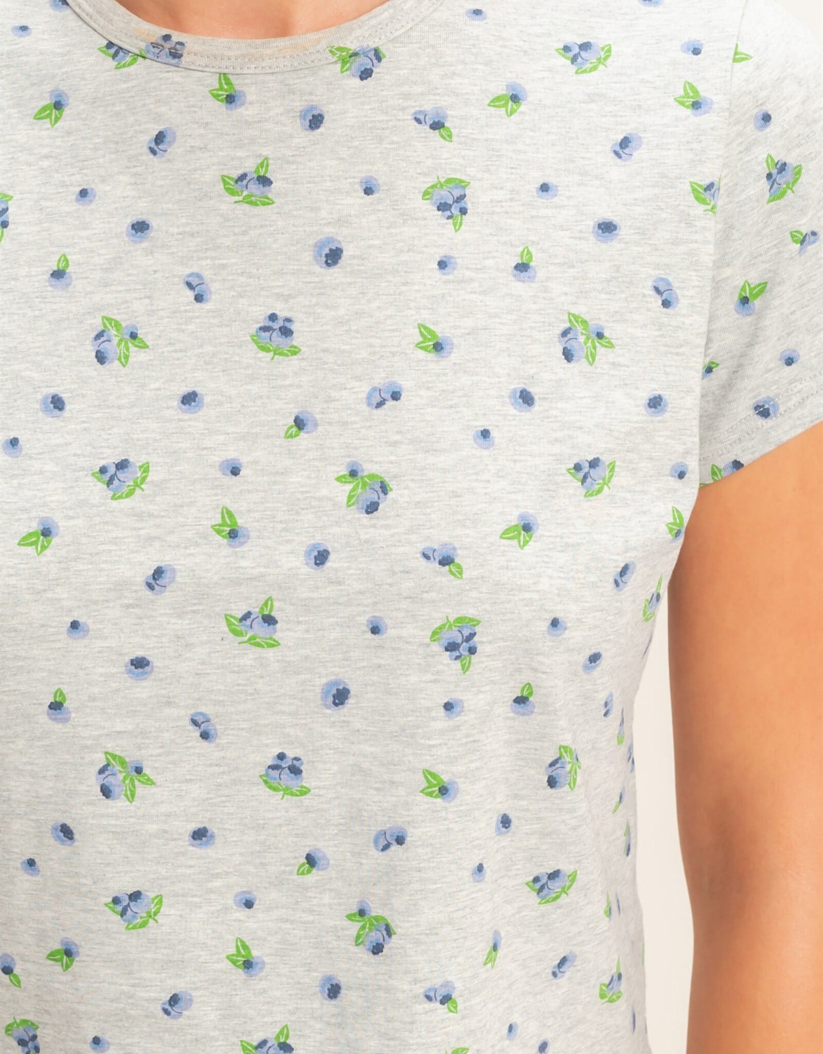 Miss Bliss HYFVE Blueberry Print Crew Neck Tee-Grey