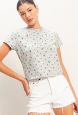 Miss Bliss HYFVE Blueberry Print Crew Neck Tee-Grey