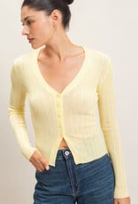 Miss Bliss HYFVE Ribbed V-Neck Cardigan-Pastel Yellow