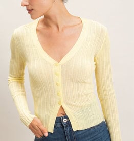 Miss Bliss HYFVE Ribbed V-Neck Cardigan-Pastel Yellow