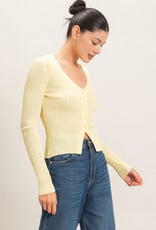 Miss Bliss HYFVE Ribbed V-Neck Cardigan-Pastel Yellow