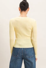 Miss Bliss HYFVE Ribbed V-Neck Cardigan-Pastel Yellow