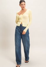 Miss Bliss HYFVE Ribbed V-Neck Cardigan-Pastel Yellow