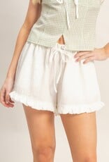 Miss Bliss HYFVE Ruffle Trim Drawstring Shorts-White