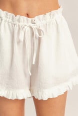 Miss Bliss HYFVE Ruffle Trim Drawstring Shorts-White