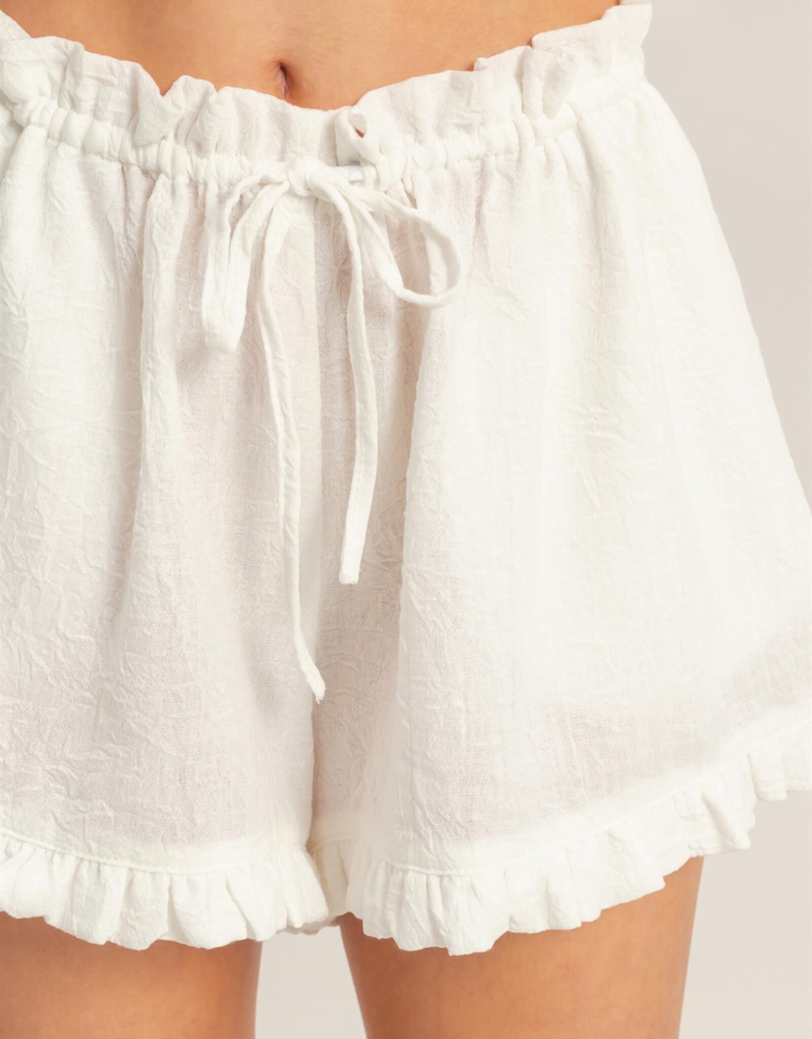 Miss Bliss HYFVE Ruffle Trim Drawstring Shorts-White