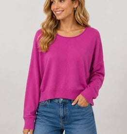 Miss Bliss Dream Front Seam Round Neck Pullover-Hot Pink