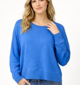 Miss Bliss Dream Front Seam Round Neck Pullover-Marlin Blue