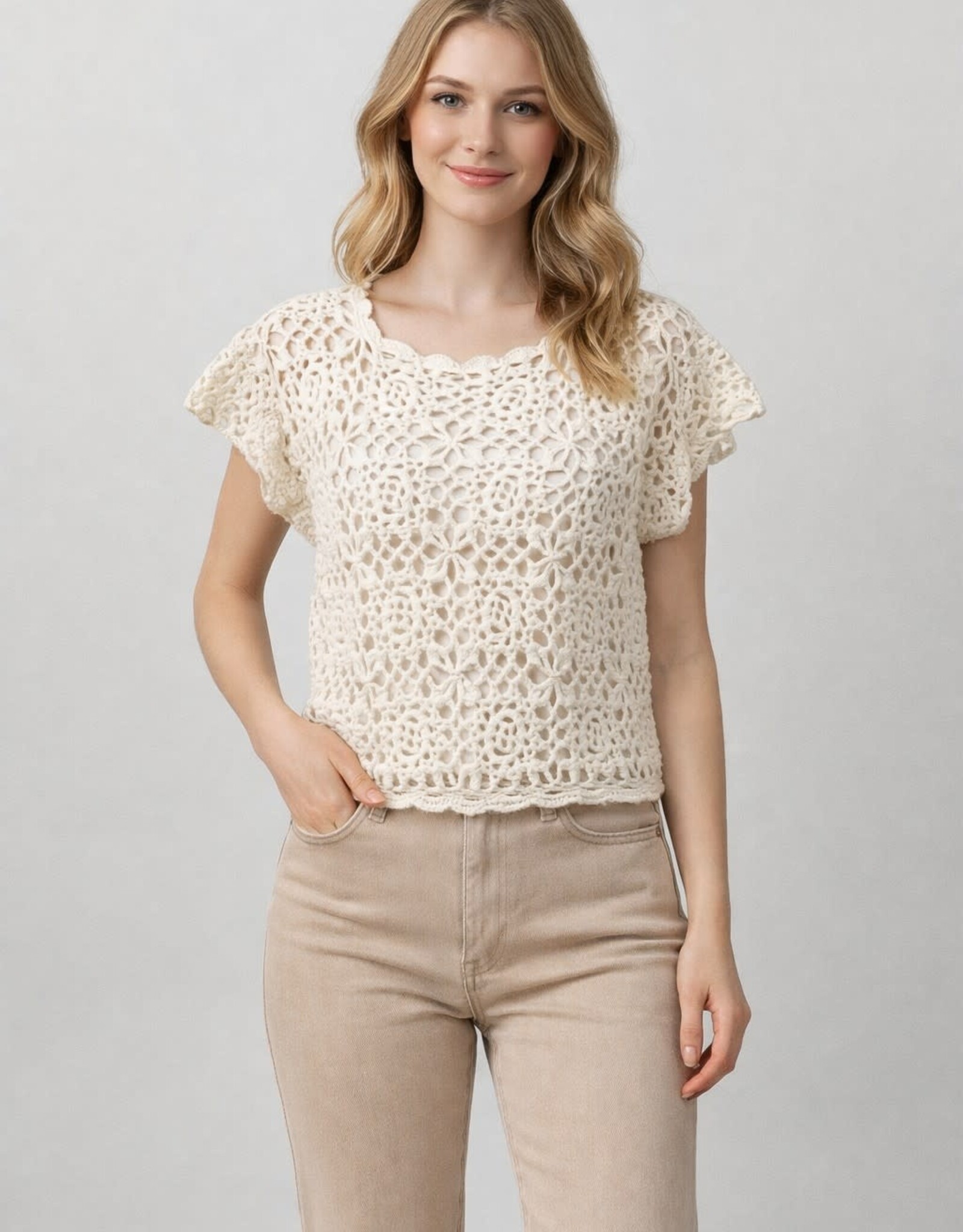 Miss Bliss Dream Crochet Sweater- Ivory