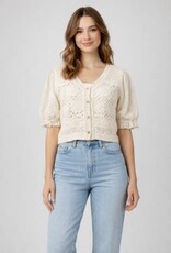 Miss Bliss Dream Cropped Crochet Cardigan- Taupe