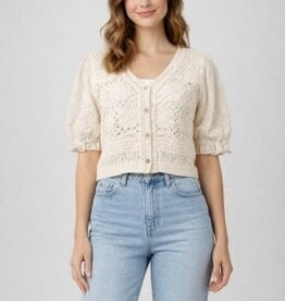 Miss Bliss Dream Cropped Crochet Cardigan- Taupe
