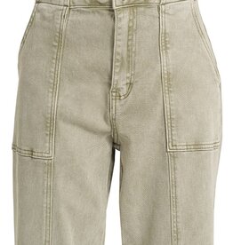 Miss Bliss Zen Straight Leg Utility Pocket Color Denim Pants-Lt. Olive