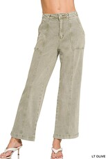 Miss Bliss Zen Straight Leg Utility Pocket Color Denim Pants-Lt. Olive