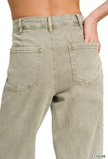 Miss Bliss Zen Straight Leg Utility Pocket Color Denim Pants-Lt. Olive
