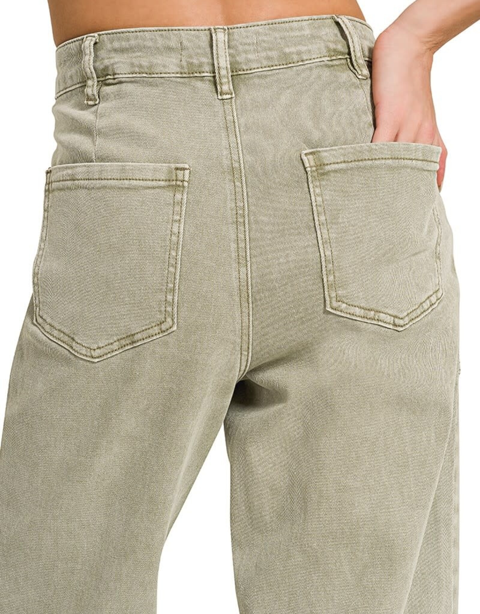 Miss Bliss Zen Straight Leg Utility Pocket Color Denim Pants-Lt. Olive
