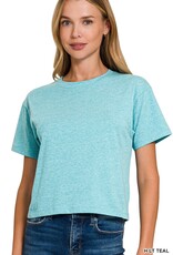 Miss Bliss Zen Cropped Cotton Crew Neck SS Top- H. Teal