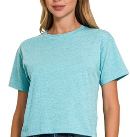 Miss Bliss Zen Cropped Cotton Crew Neck SS Top- H. Teal