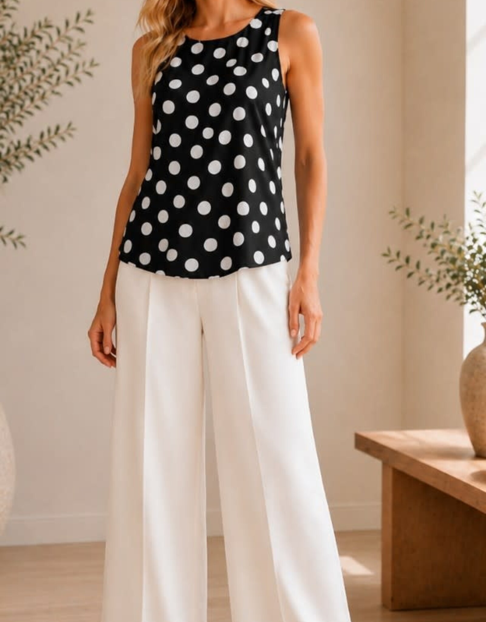Miss Bliss CC Chic Polka Dot Slvls Top-Black&White