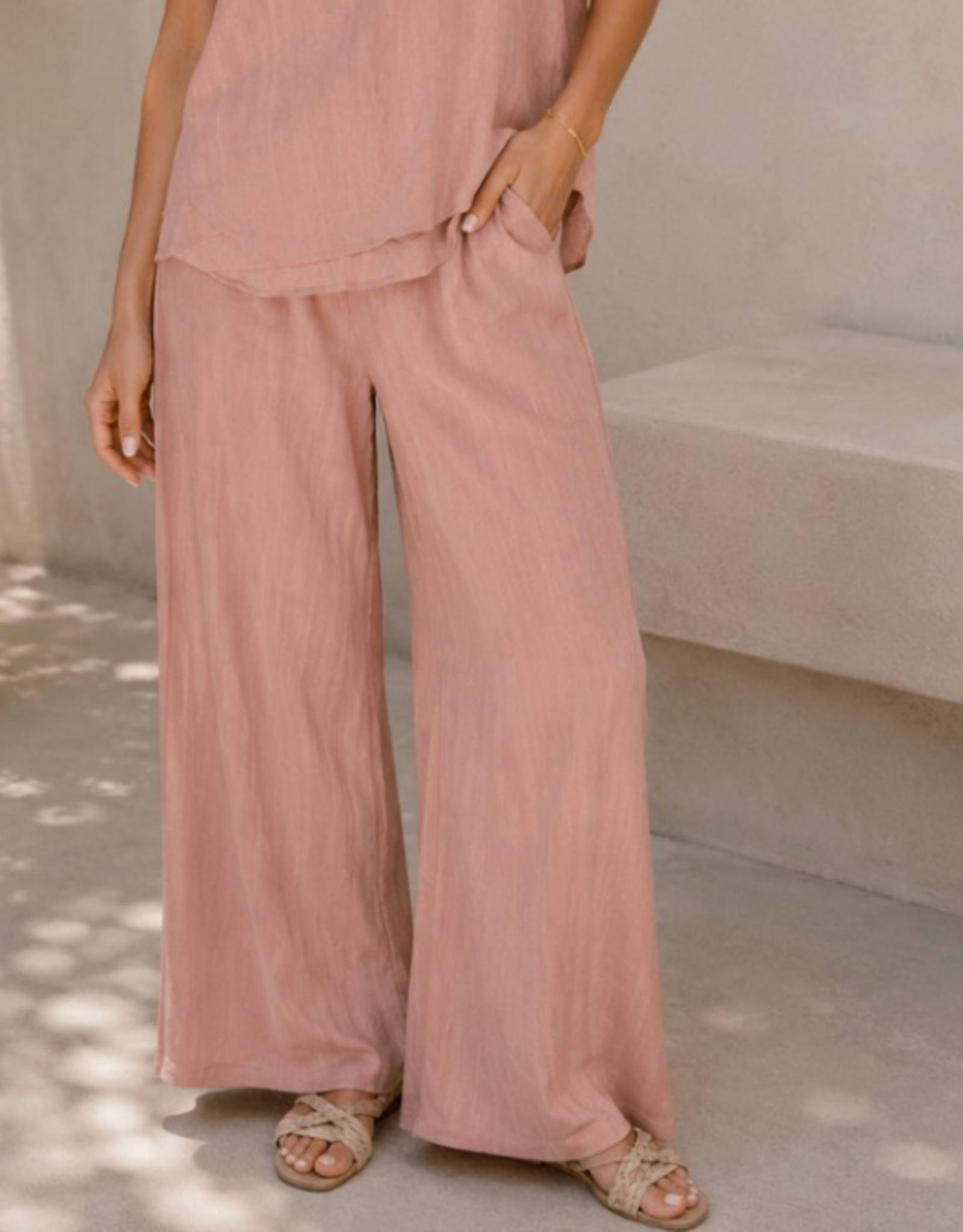 Miss Bliss CC Palazzo Linen Blend Pants-Pink