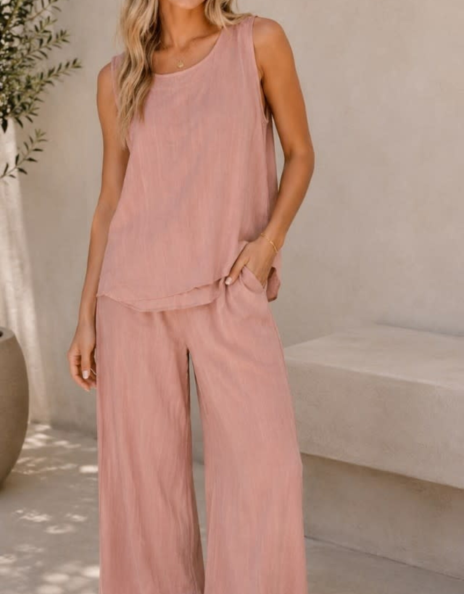 Miss Bliss CC Palazzo Linen Blend Pants-Pink